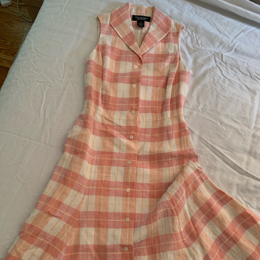 Brooks Brothers Pink / White Plaid Linen Dress